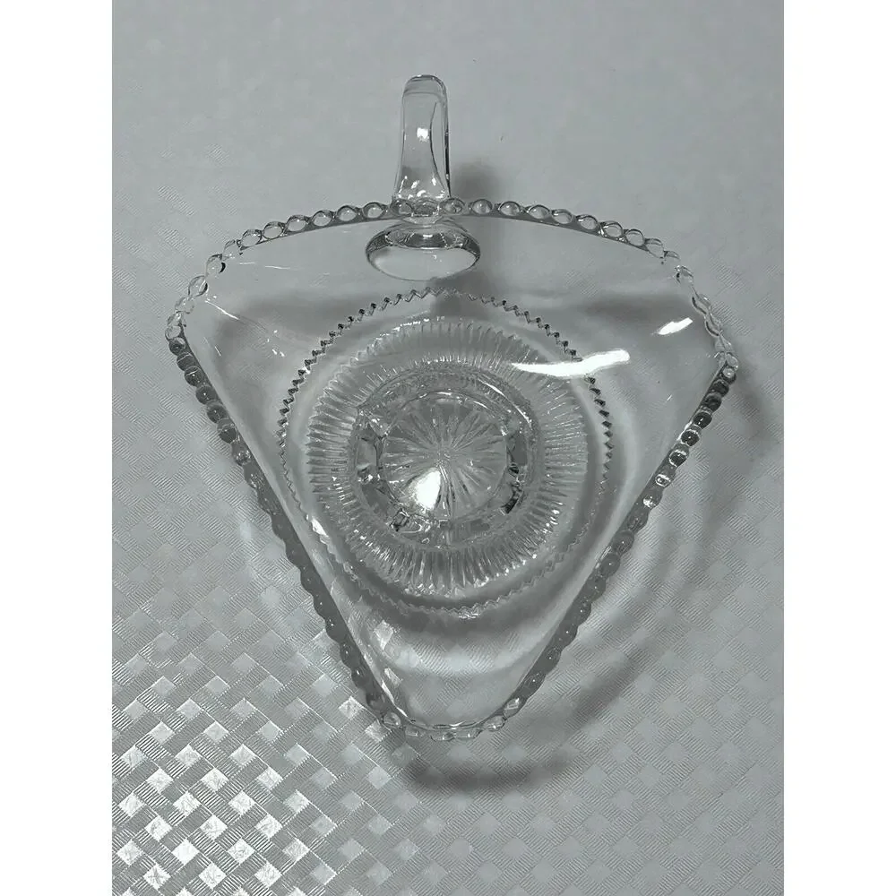 US Glass Colorado (Beaded Rim)‎ Lacey Medallion Footed Clear Dish EAPG